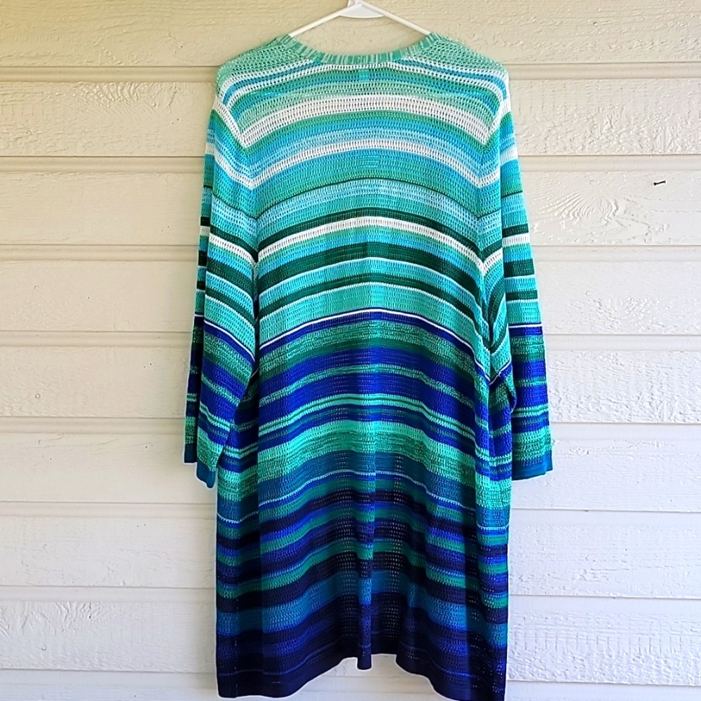 NWT Catherines 2X Open Front Cardigan Blue Green Striped Lightweight - Picture 5 of 12